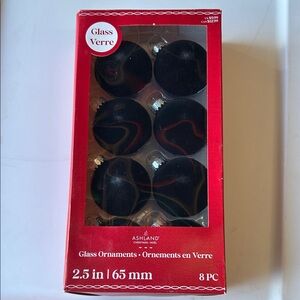Ashland Black Flocked Glass Ornaments